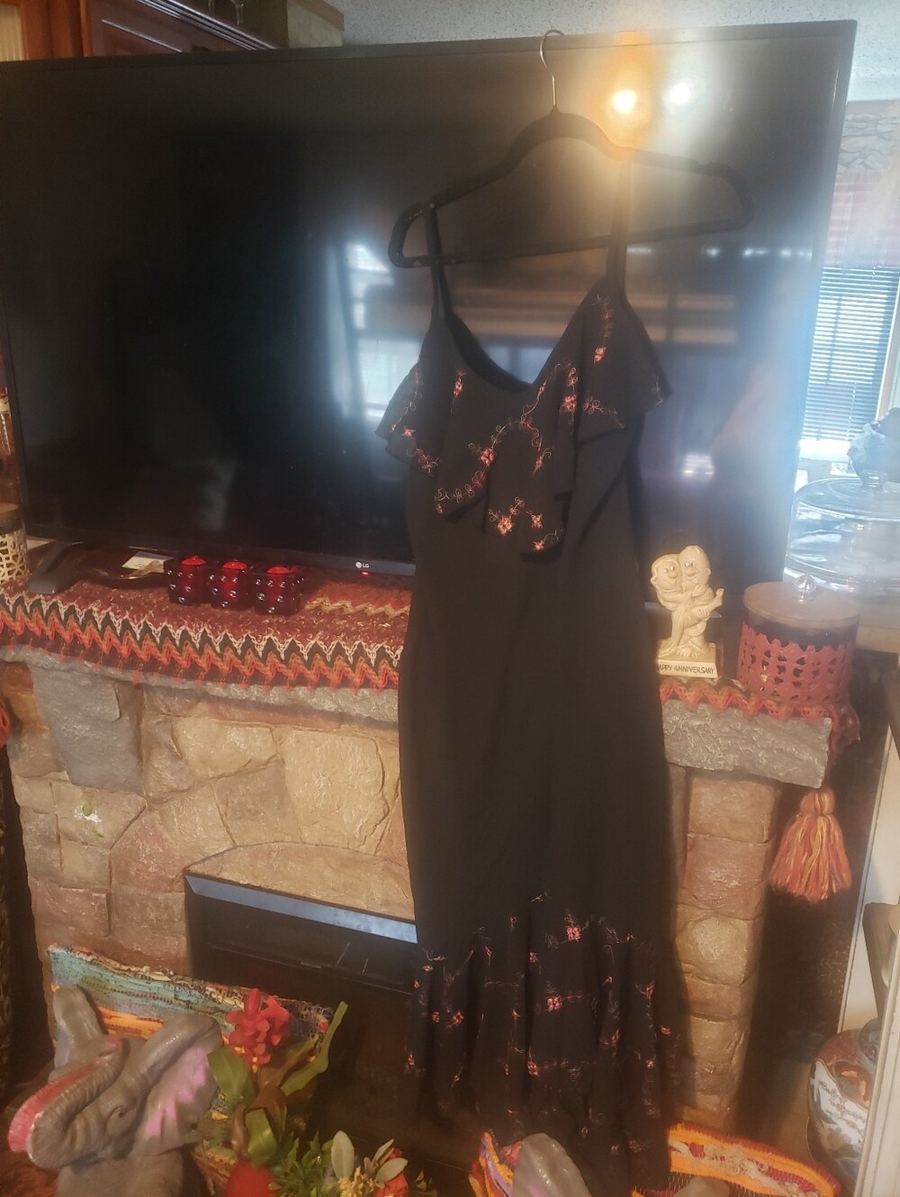 Petra FASHION Black Floral Accent Ruffle Maxi Dress